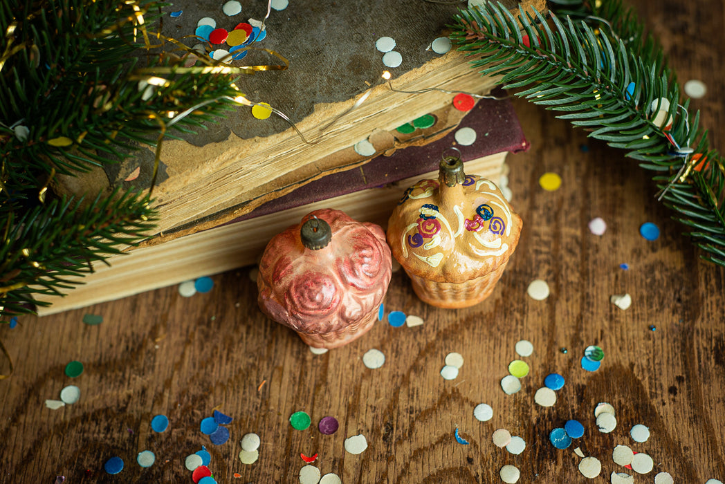 Vintage Glass Flower Basket Christmas Ornaments, Restored