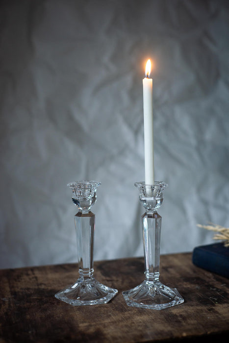 Vintage Crystal Candle Holder, Faceted Glass Taper Candlestick