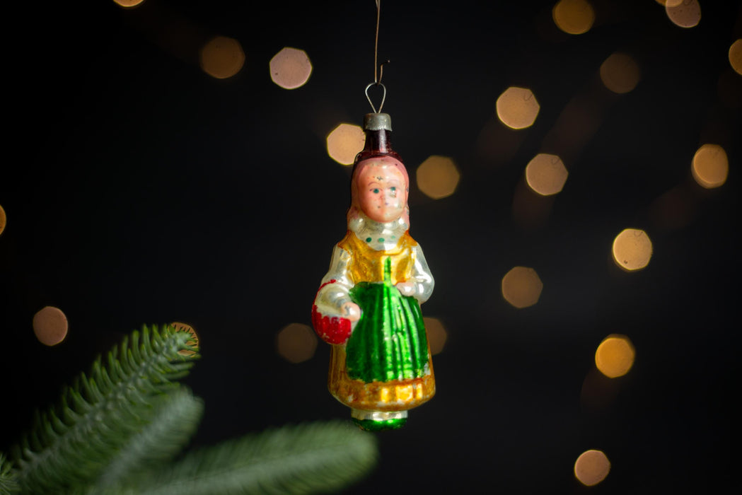Vintage Red Riding Hood Christmas Ornament, Soviet Blown
