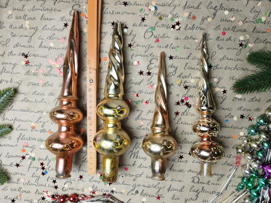 Vintage Gold Spiral Glass Christmas Tree Toppers – 1960s
