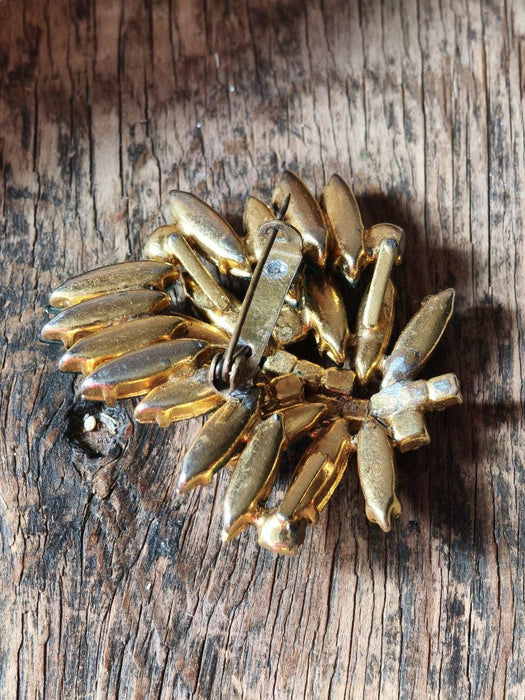 Vintage Green Rhinestone Brooch 1970s, Emerald Crystal Statement Pin