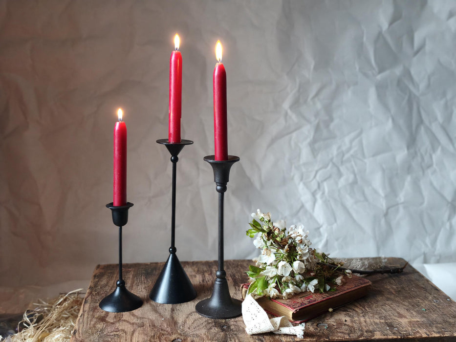 Black Metal Candle Holders, Minimalist Gothic Candlesticks, Moody Home Decor