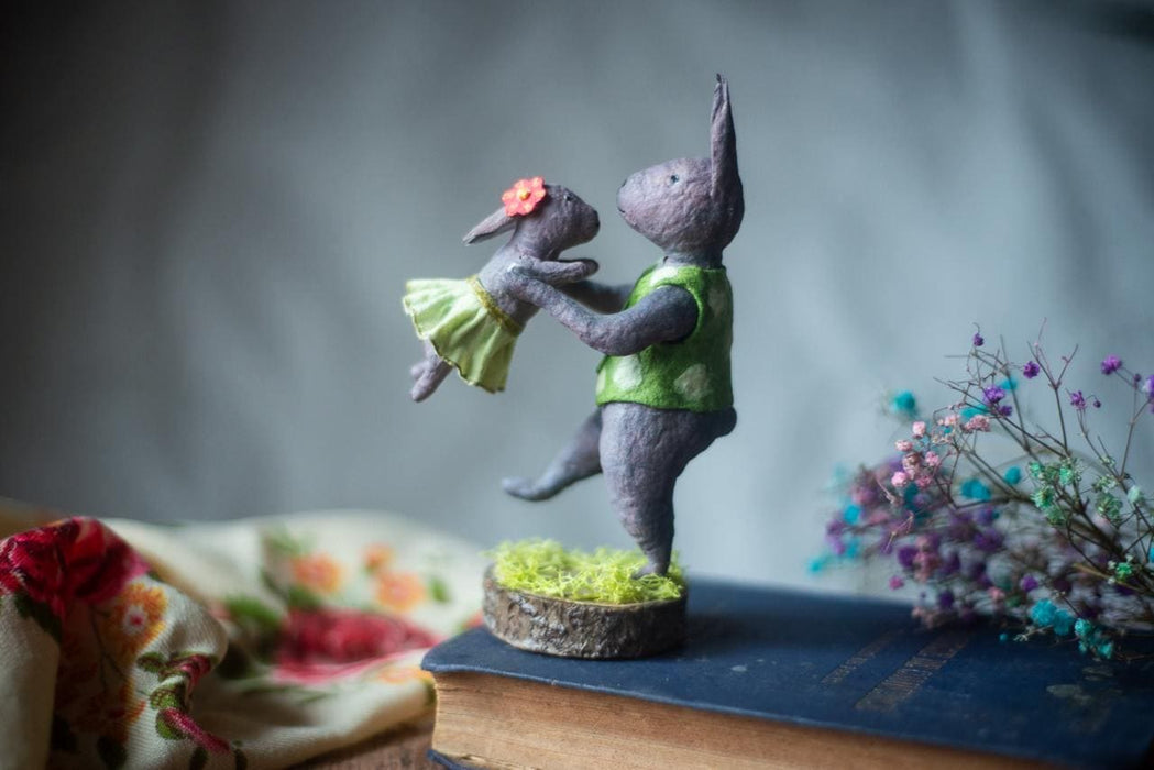 Father Bunny Figurine - Rustic Easter Decor Spun Cotton Collectible Rabbit Doll