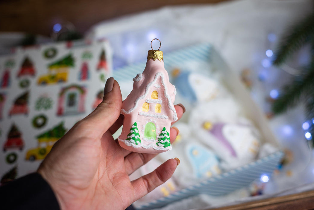 Glass houses Christmas ornaments, rustic candy pastel Xmas hanging decorations, Christmas gift