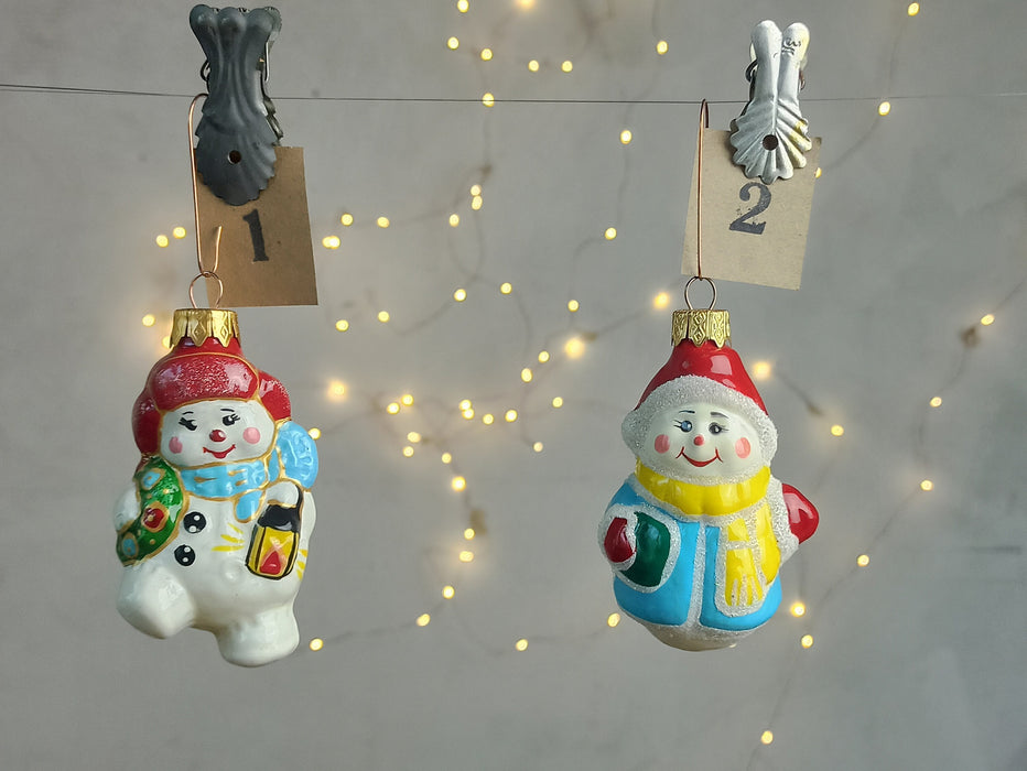Hand-Blown Glass Snowmen Ornaments, Colorful Christmas
