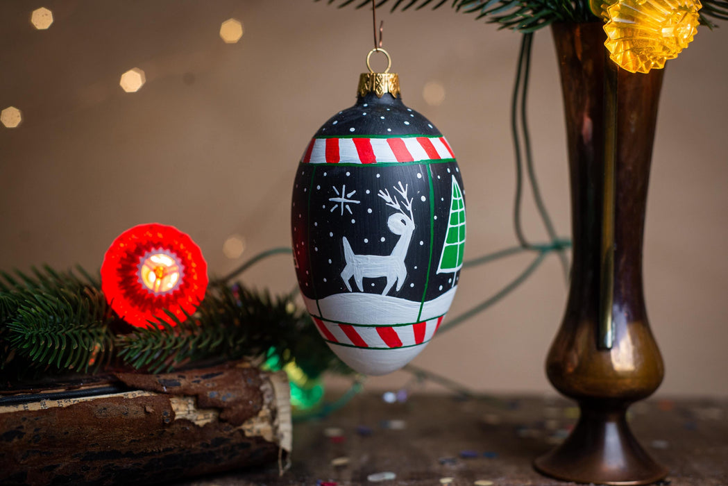 Scandinavian Christmas Ornaments Set, Hand Painted Glass Baubles, Nordic Holiday Decor