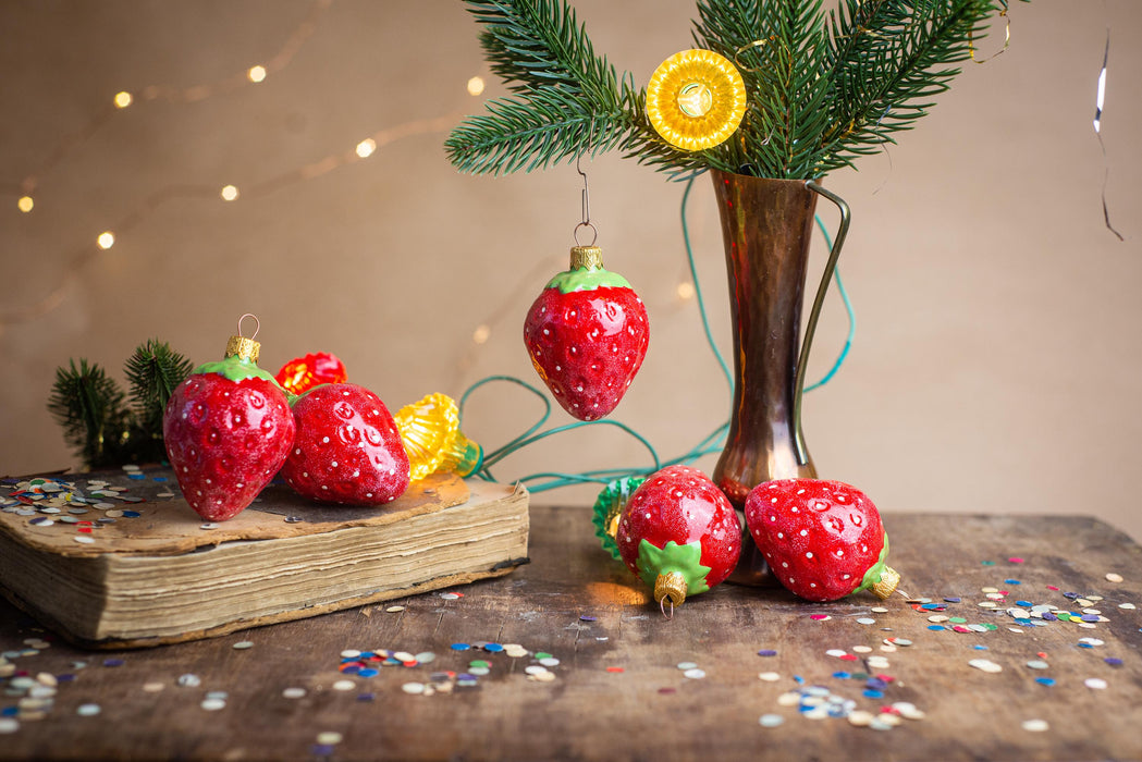 Hand Painted Strawberry Glass Christmas Ornaments