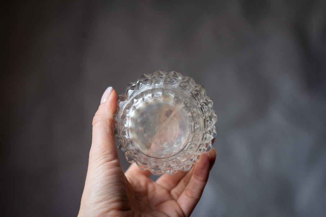Vintage Glass Perfume Bottle, Textured Vanity Scent Decanter with Metal Stopper