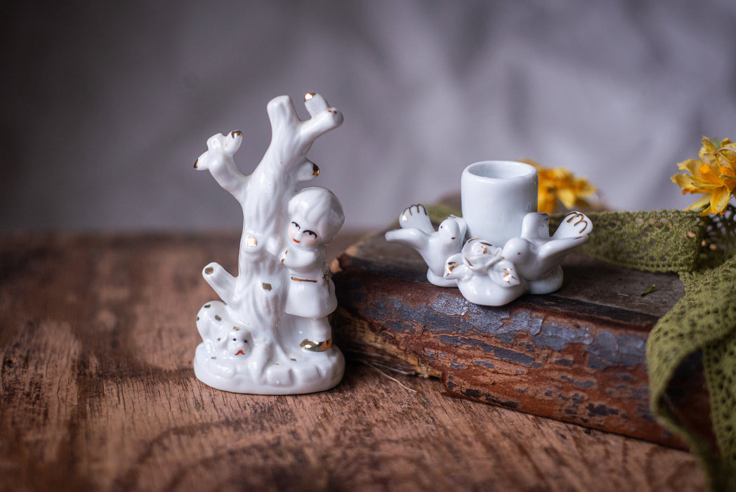 Vintage White Porcelain Angel Candleholder with Doves, Germany