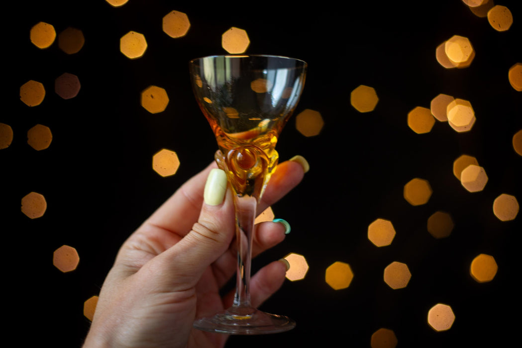 Vintage Amber Stemware Pair – Mid-Century Barware