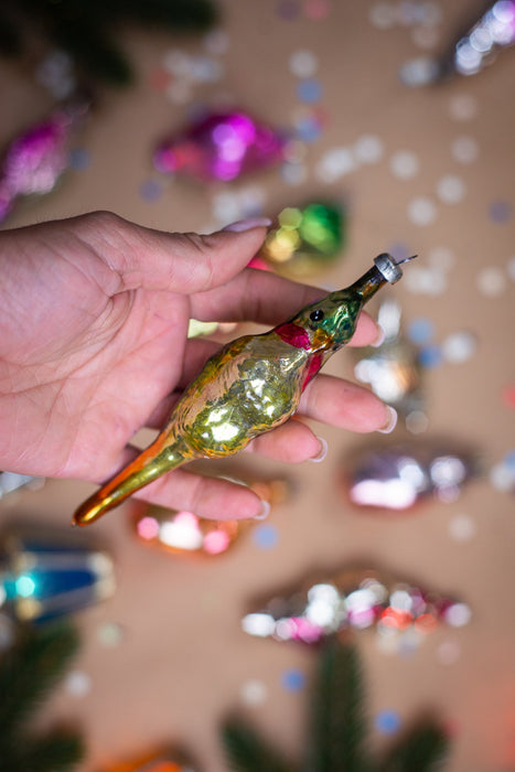 Vintage Glass Bird Ornaments, Retro Parrot & Chicken Xmas
