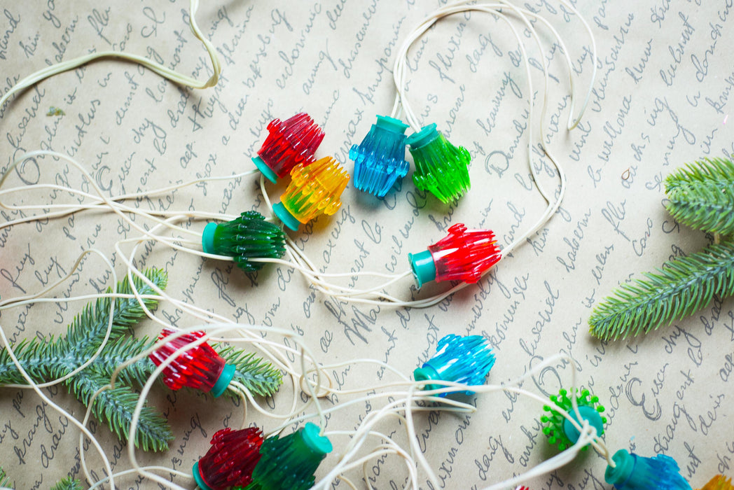 Vintage Ribbed Christmas Lights, Retro Christmas Tree Garland, Working Christmas String Lights