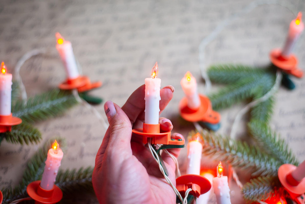 Vintage Clip On Candle Christmas Garland, Retro Tree Lights, Working Holiday String