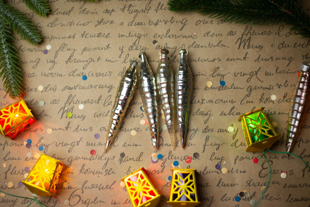 Silver Glass Icicle Christmas Ornaments, Set of 4 – 11 cm