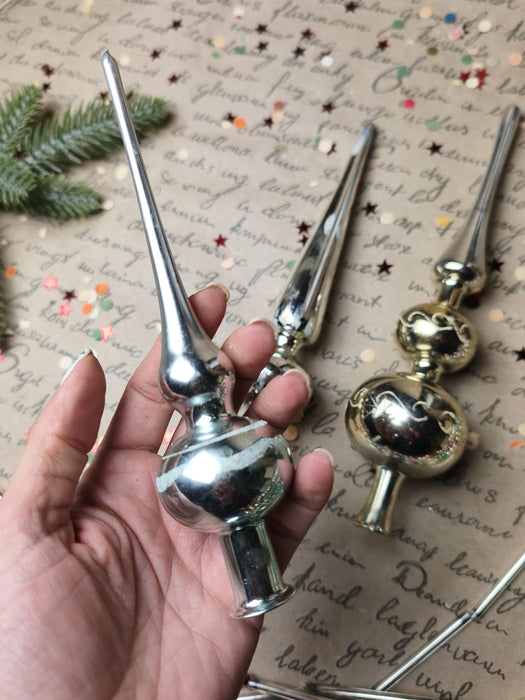 Vintage Silver Beaded Glass Tree Toppers – 1960s