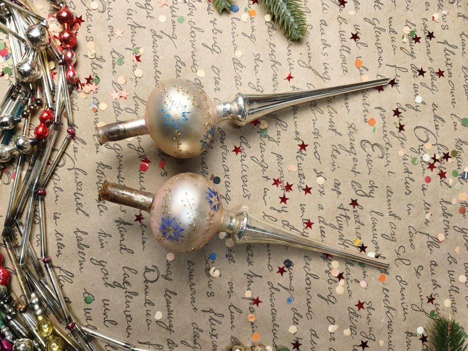 Vintage Silver Glass Tree Topper with Blue Stars – 1960s
