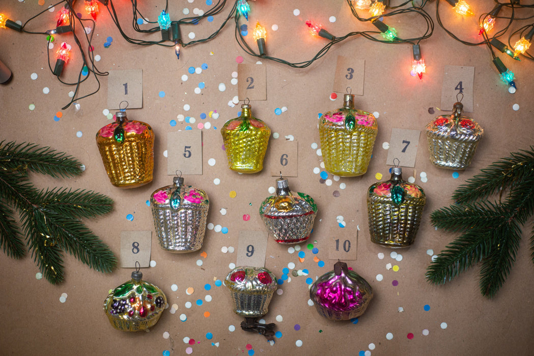 Flower basket vintage glass Christmas ornaments