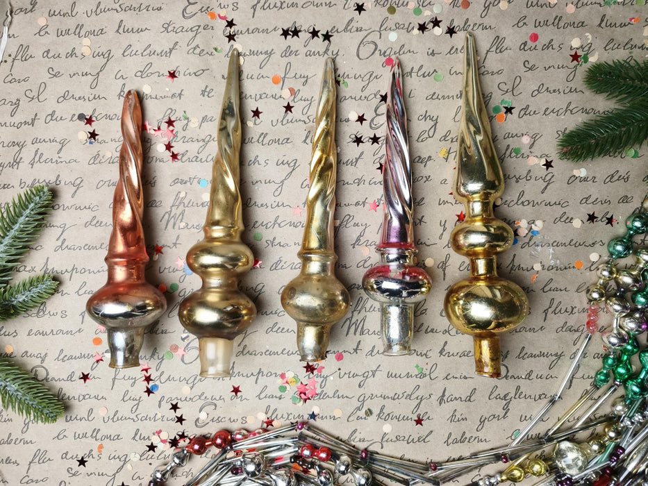Vintage Gold Spiral Glass Christmas Tree Toppers – 1960s