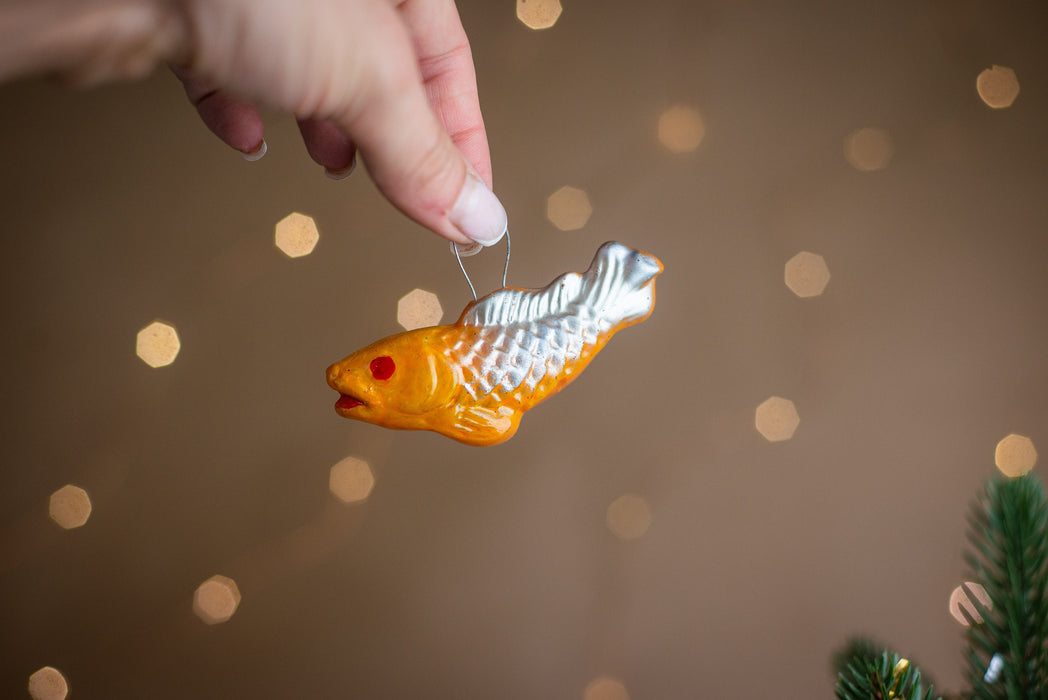 1970s Golden Glass Koi Fish Ornament, Hand Painted