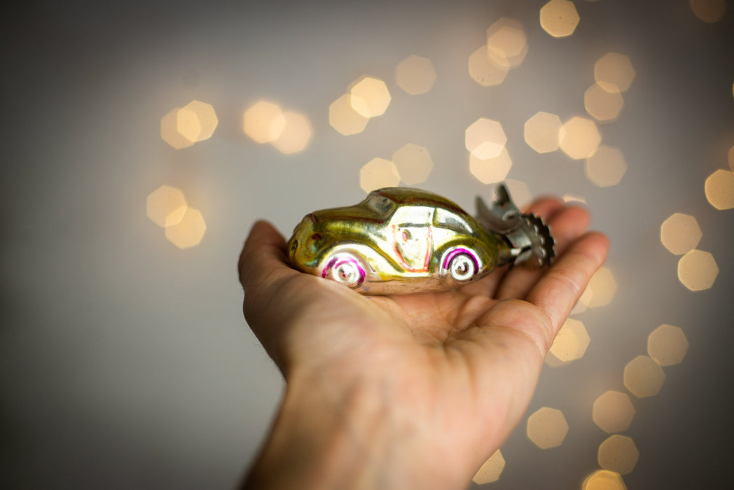 Vintage Glass Car Christmas Ornament, 1950s Handpainted