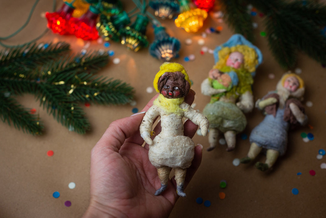 Spun cotton antique Christmas ornaments, girl figurine Xmas tree decoration, collectible