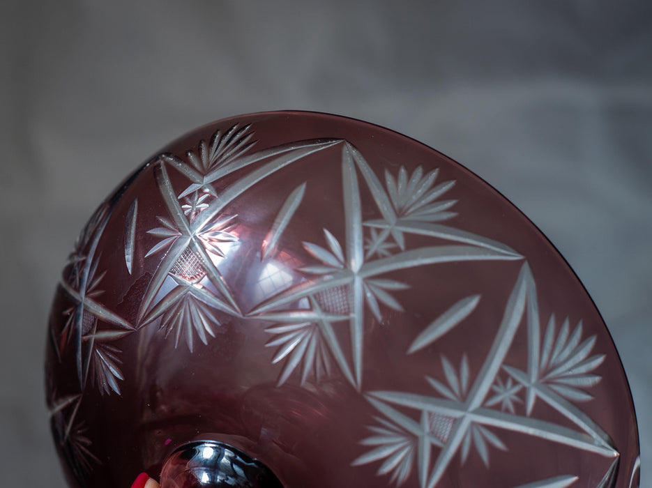 Vintage Amethyst Glass Pitcher & Czech Crystal Fruit Bowl, Mid Century Retro Tableware, 70s Purple Glass