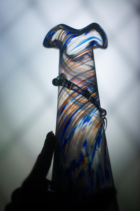 Murano Glass Vase, vintage Blue White Cobalt Swirl Mid Century, Boho flower vase