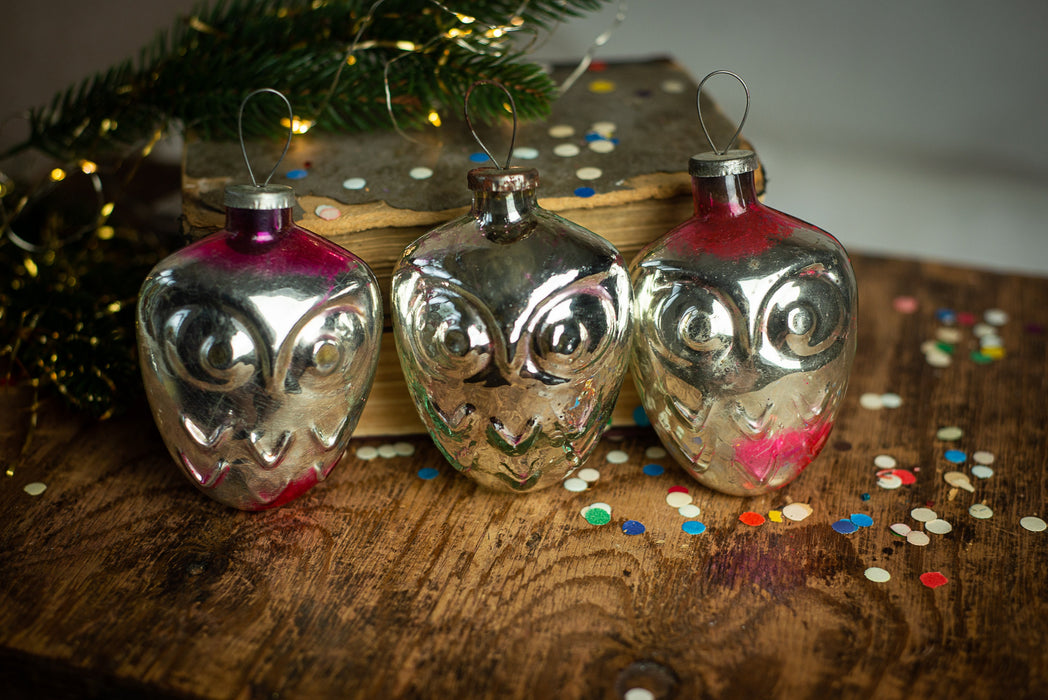 Vintage Owl Glass Ornament, Large Christmas Bird