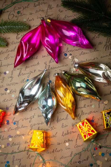 Glass Icicle Christmas Ornaments, Choose Set of 3 or 5