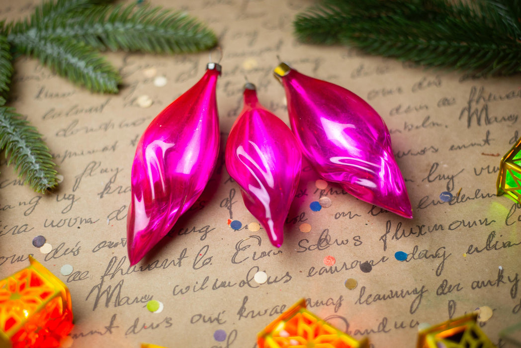 Glass Icicle Christmas Ornaments, Choose Set of 3 or 5