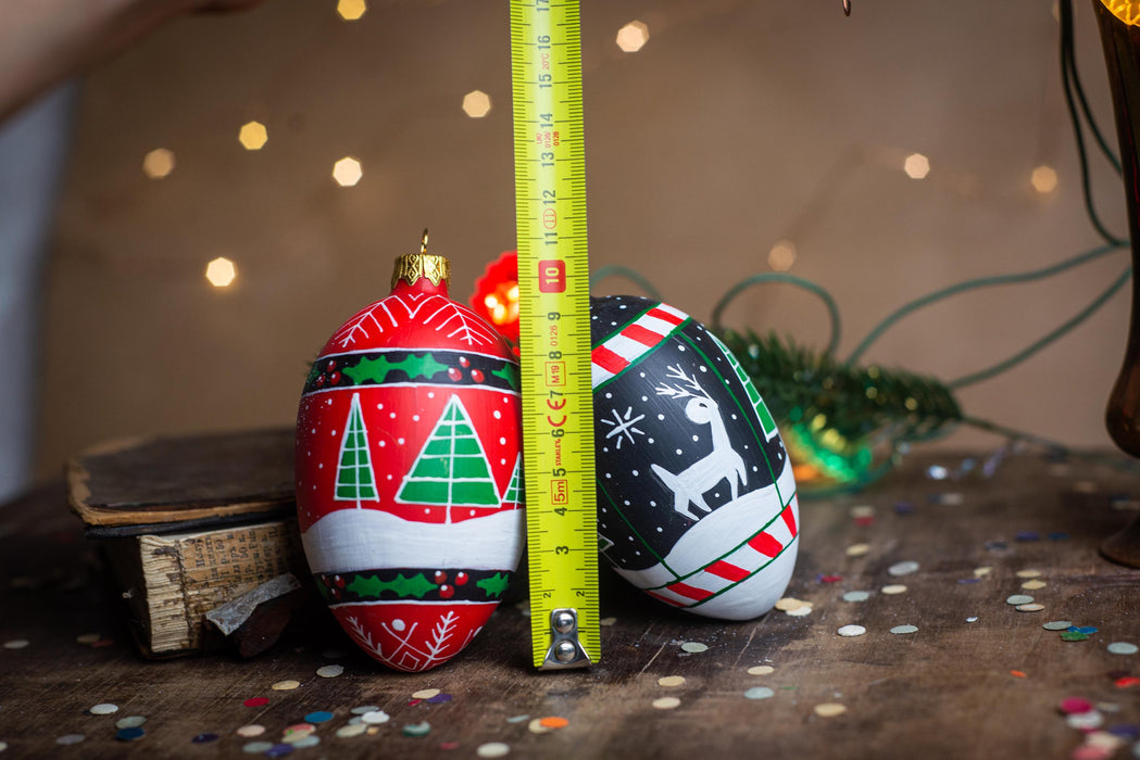 Scandinavian Christmas Ornaments Set, Hand Painted Glass Baubles, Nordic Holiday Decor