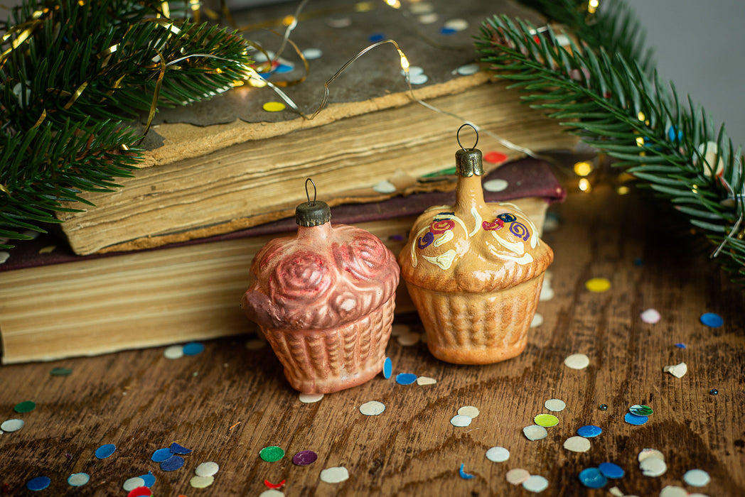 Vintage Glass Flower Basket Christmas Ornaments, Restored