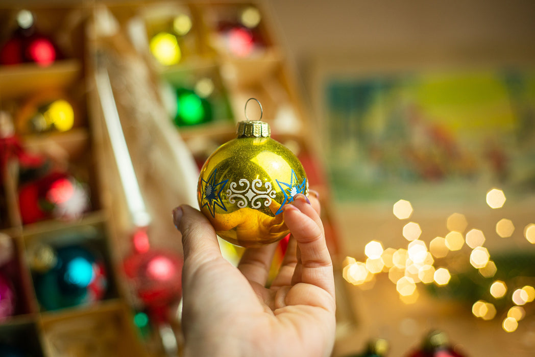 Vintage Hand Blown Glass Christmas Ornament Set: Tree Topper & Balls, German Made