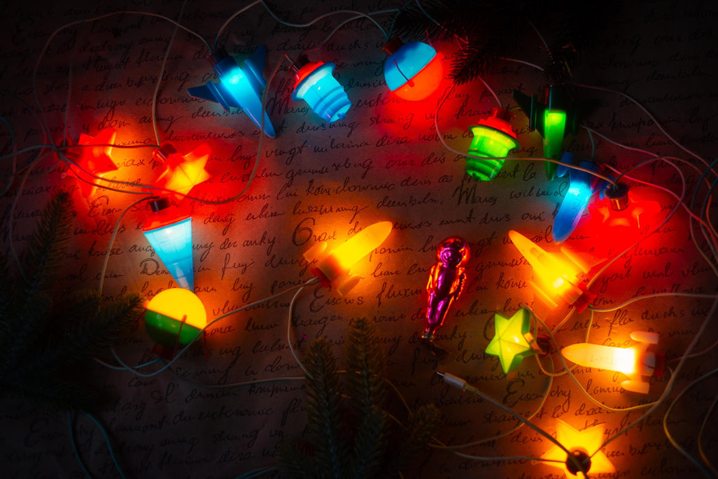 Vintage Space Christmas Lights, Rocket Tree Garland, Working Retro Christmas String Lights