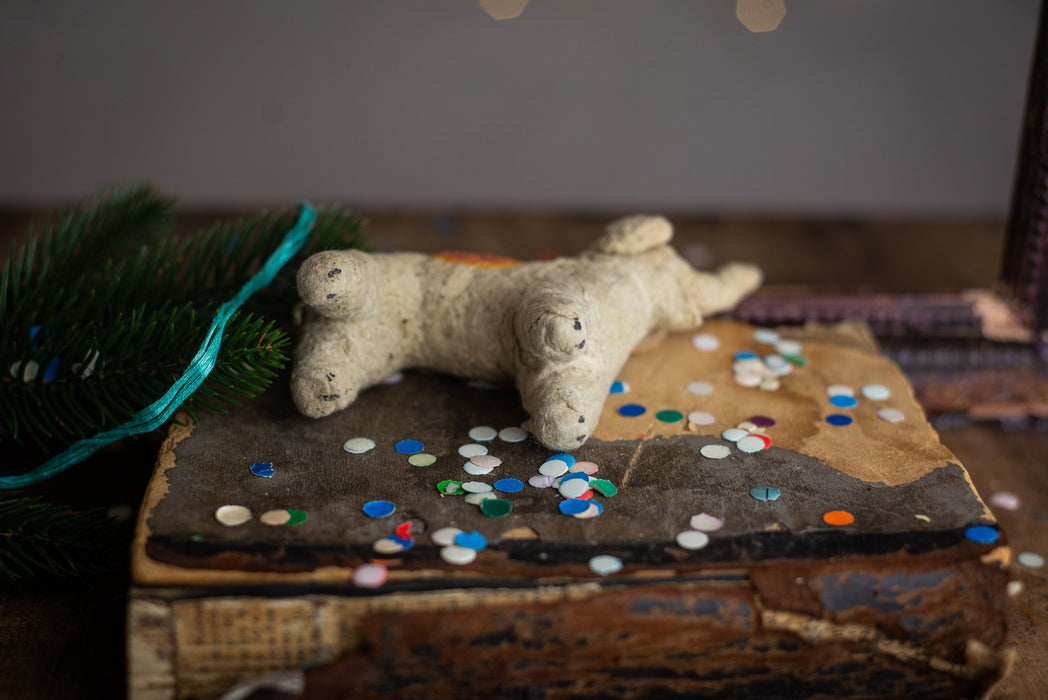 Antique Spun Cotton Elephant Ornament, Primitive