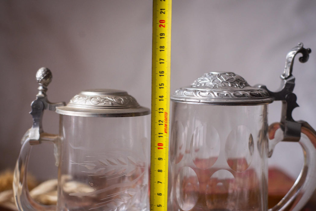Vintage Glass Beer Stein with Pewter Lid German Barware Tankard