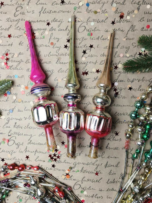 Vintage Silver & Pink Glass Finial Tree Toppers – 1960s