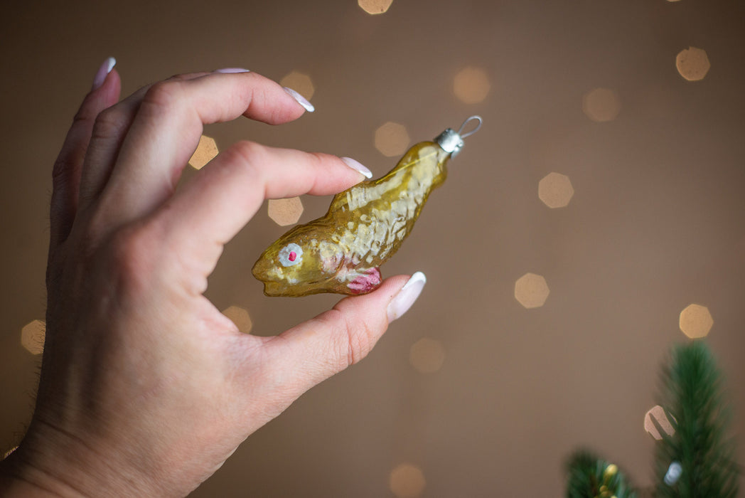 1970s Golden Glass Koi Fish Ornament, Hand Painted