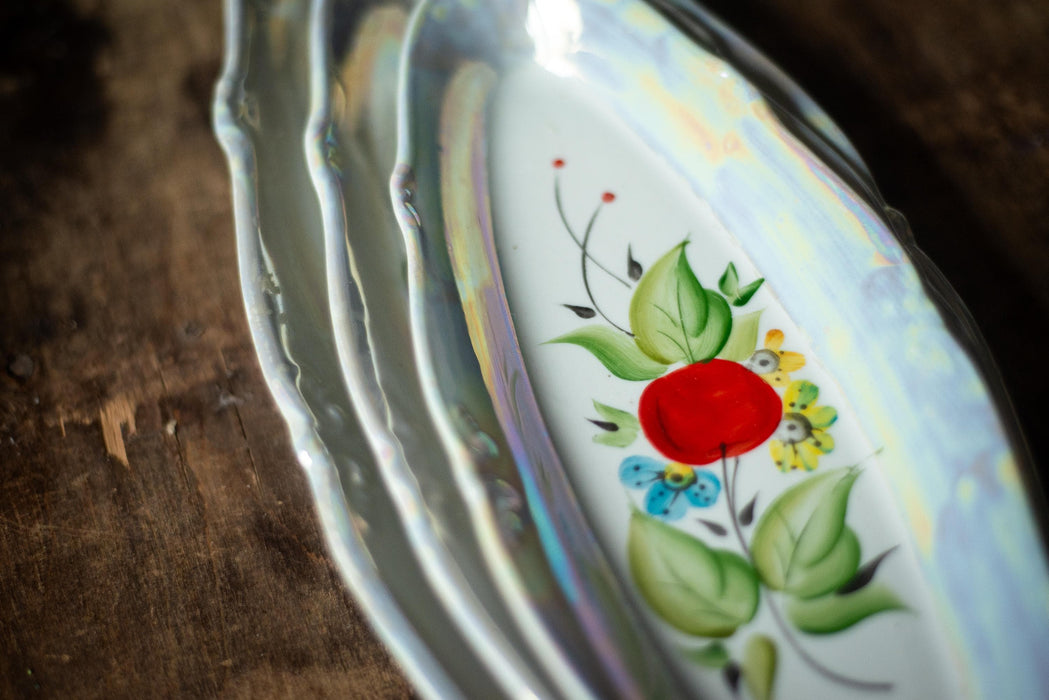 Vintage Lusterware Plates – Iridescent Porcelain Dishes With Hand Painted Cherry Motif