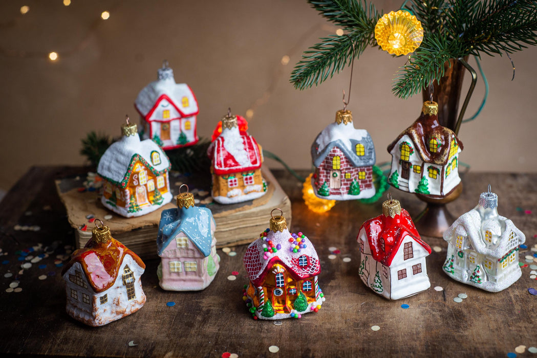 Christmas glass house ornaments, Rustic Xmas tree hanging