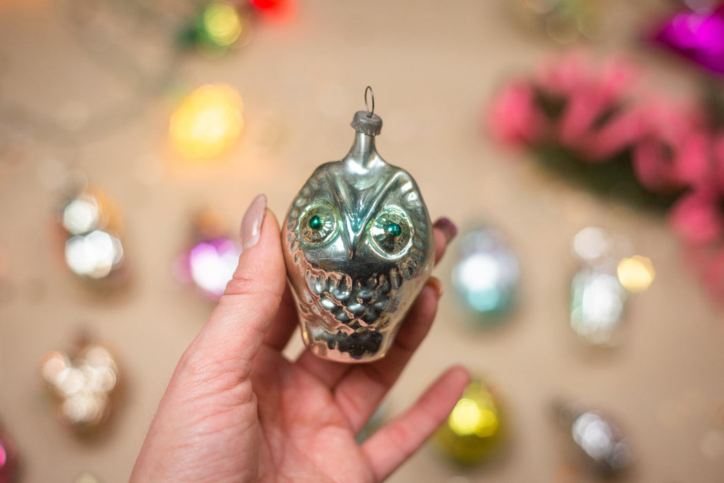 Vintage Glass Owl Christmas Ornaments, Xmas Tree Hanging
