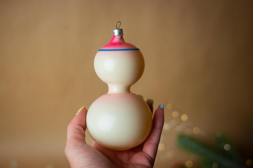 Vintage Glass Snowman Ornament, 1970s Rustic Christmas