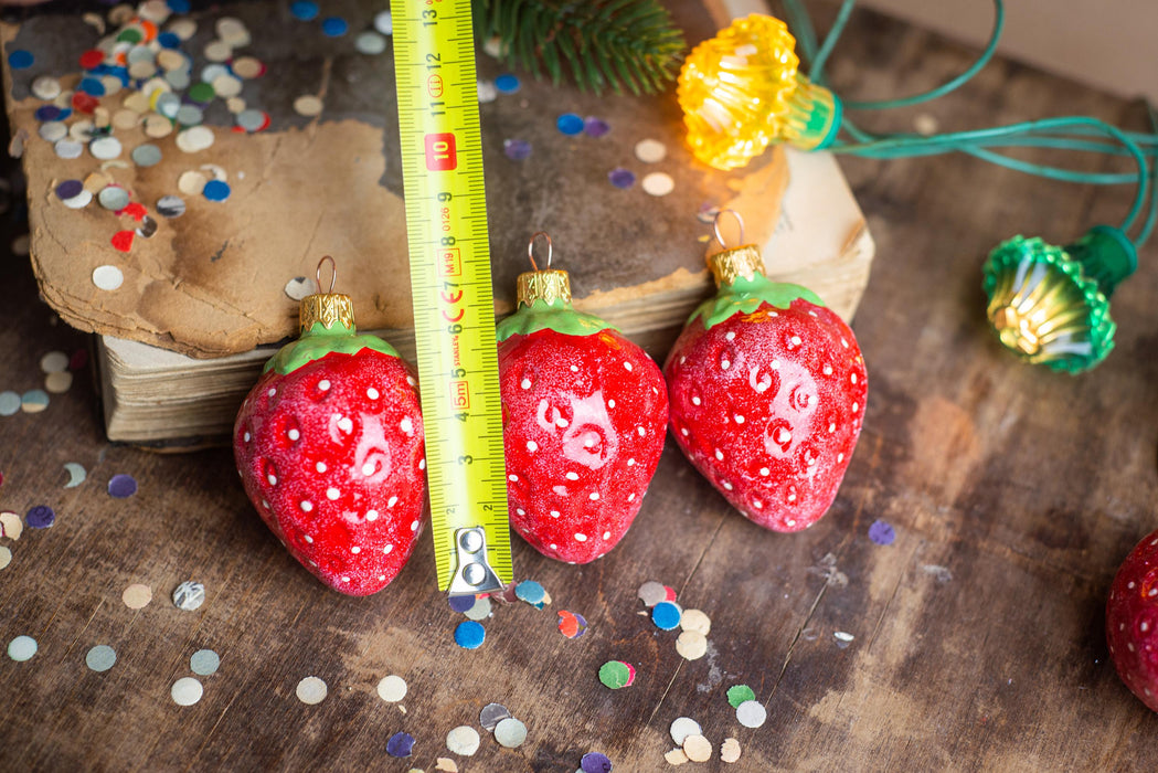 Hand Painted Strawberry Glass Christmas Ornaments