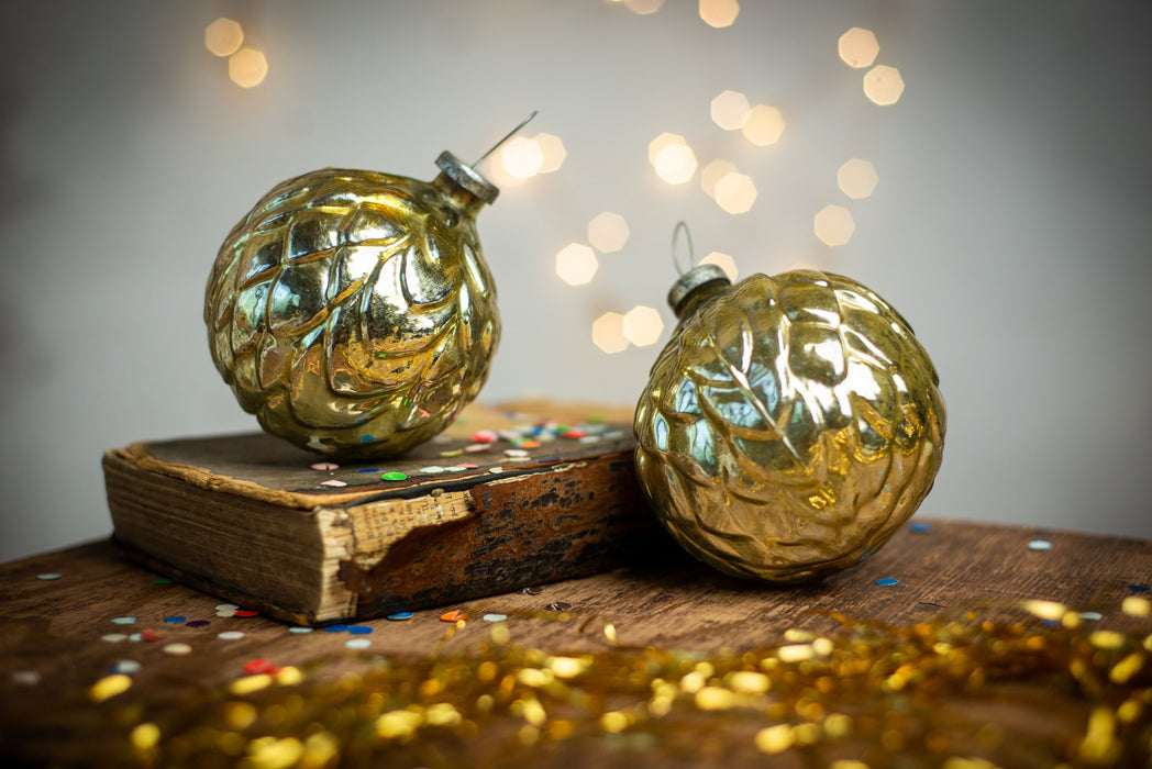 Vintage Artichoke Glass Ornament, Large Gold 1970s USSR