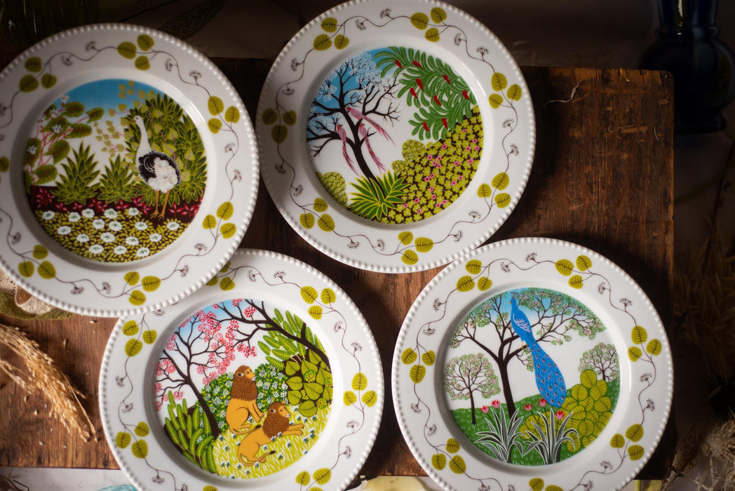 Paradies Porcelain Plate Set – Vintage German Porcelain, Hand Painted Peacock Bird Design