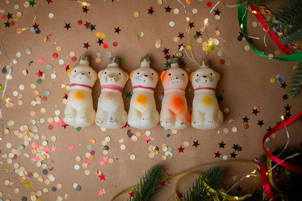Vintage Hand-Painted Glass Dog Christmas Ornament