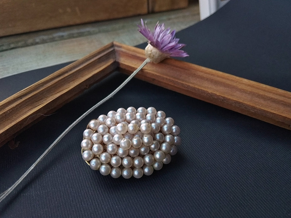 Vintage Oval Brooch with Faux Pearls, Classic 1970s Pin for Coat or Jacket