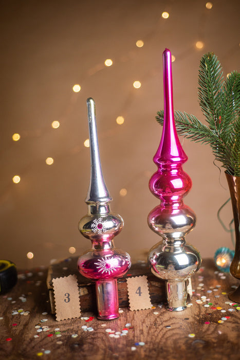 Vintage Pink Glass Christmas Tree Topper – 1970s, 29 cm
