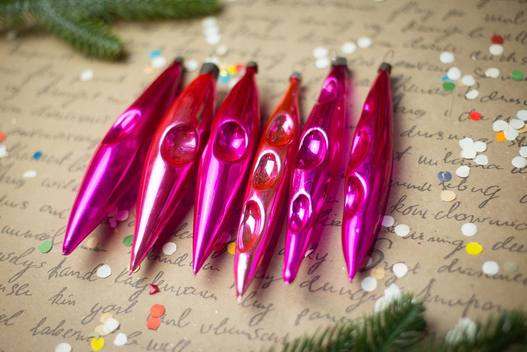 Vintage Pink Reflector Icicles – Set of 6