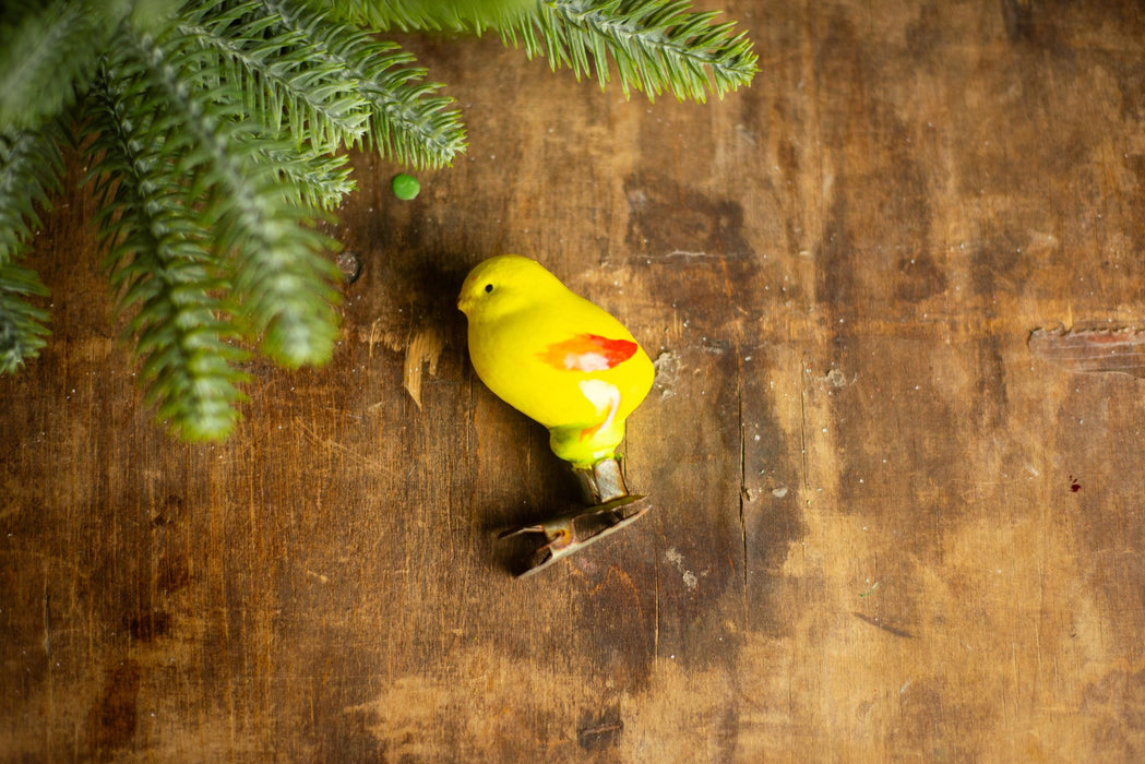 Vintage Yellow Bird Ornament, Restored Glass Xmas